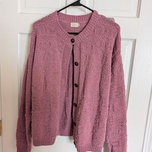 ​Vintage ALPS Mauve Chunky Knit Cardigan Sweater Large Made in USA Cottagecore
